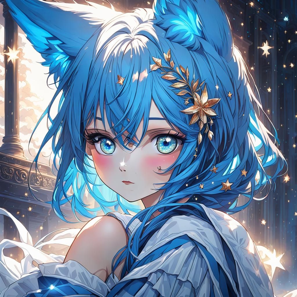 Anime Fox-Girl Sisters Embrace, Detailed Digital Art