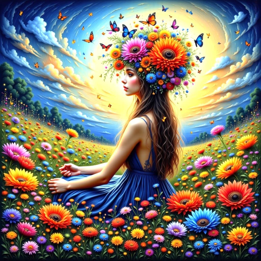 <lora:Beautiful women:1.0> <lora:Surreal:1.0> <lora:Dreams:1.0> <lora:Mixing art up:1.0> Surrealist painting. A portrait...