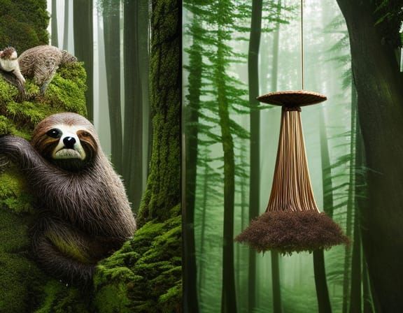 Sloth-Human Hybrid in Mycelium Network, Magic Realism