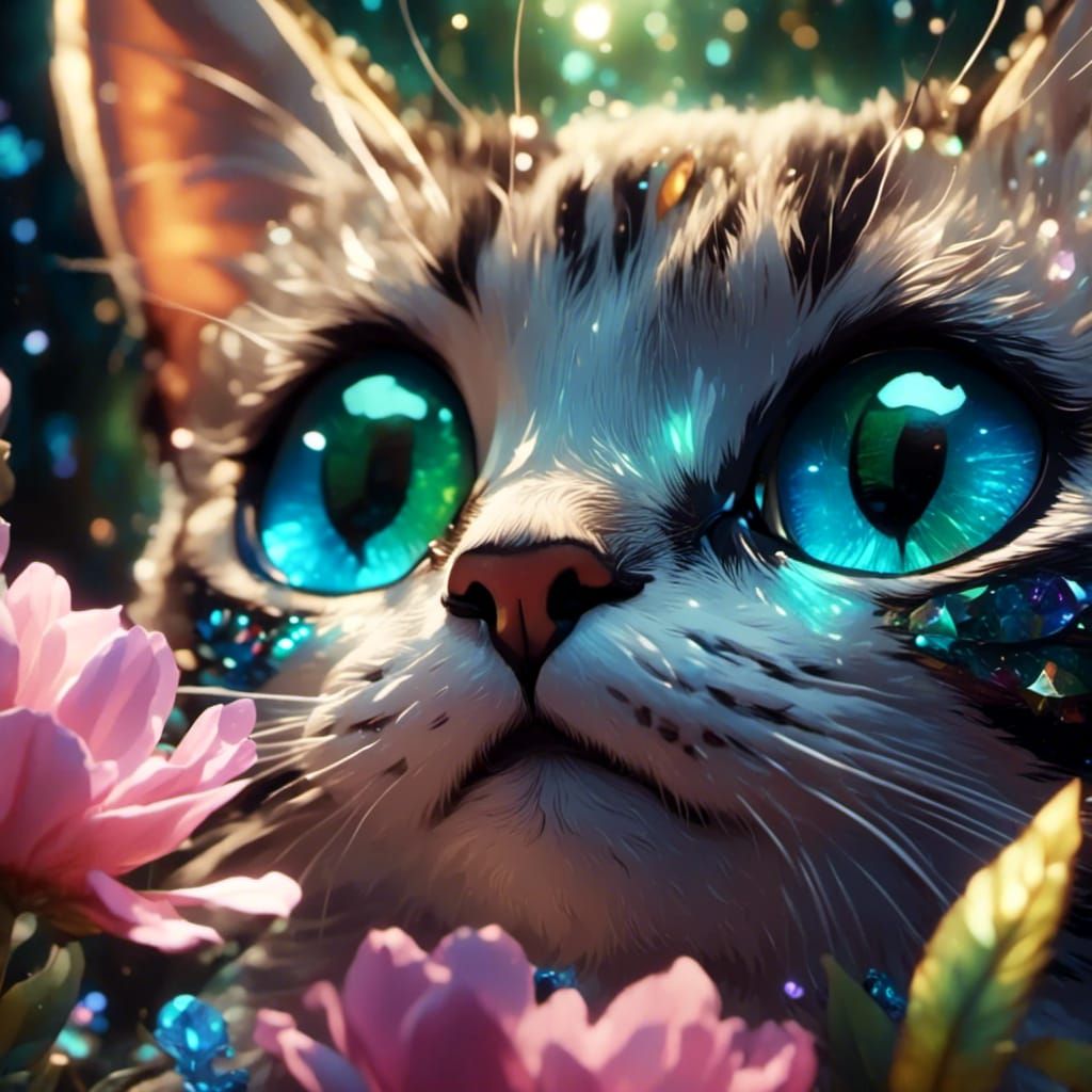 Crystal Butterfly on a Cute Cat's Nose