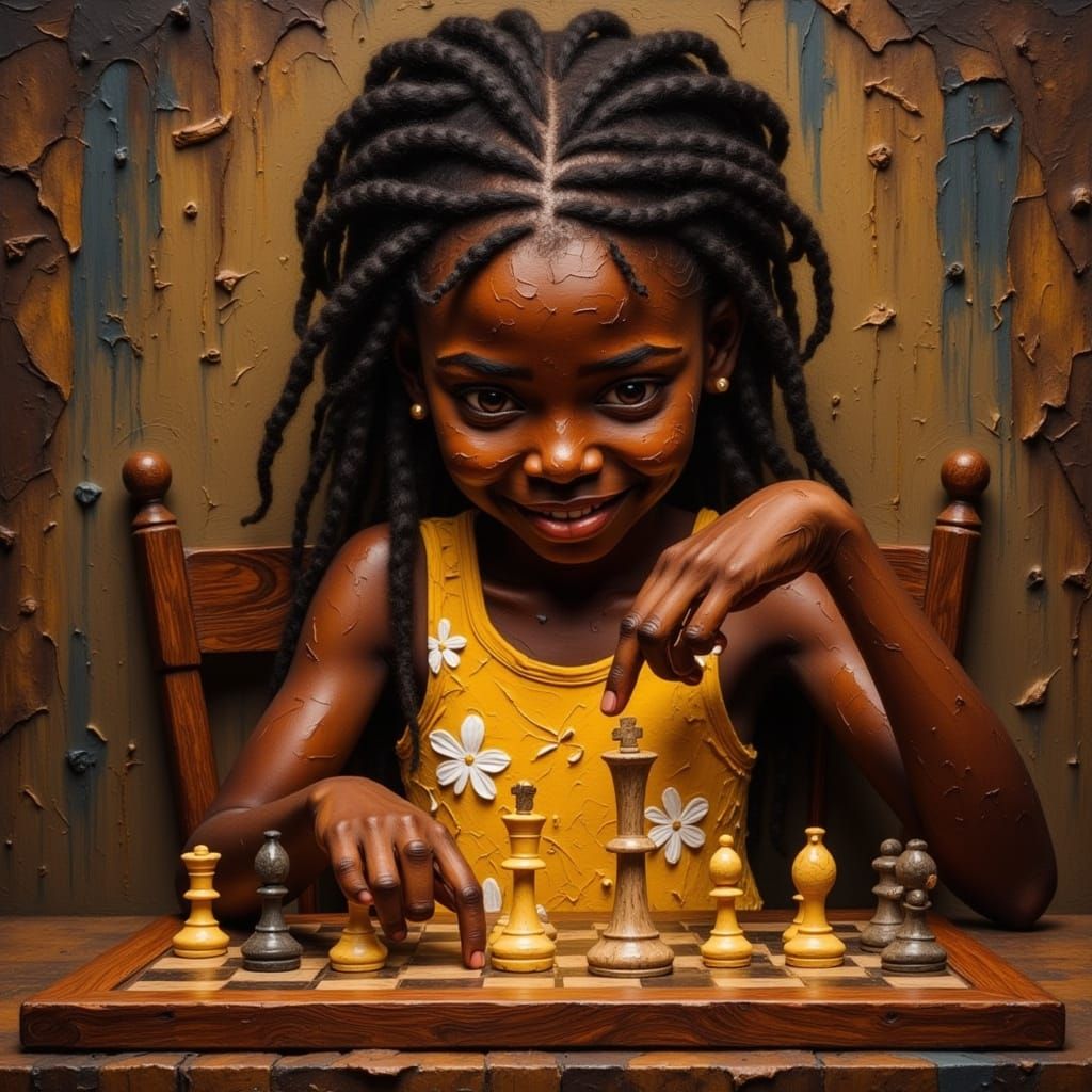 African Chess Prodigy in Vibrant Study