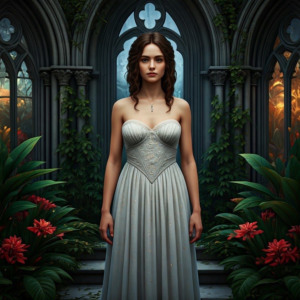 Mystique: 19th Century Woman in Moonlit Garden