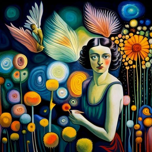 Winged Fairies in Dandelion Dreamscape, Surreal Art