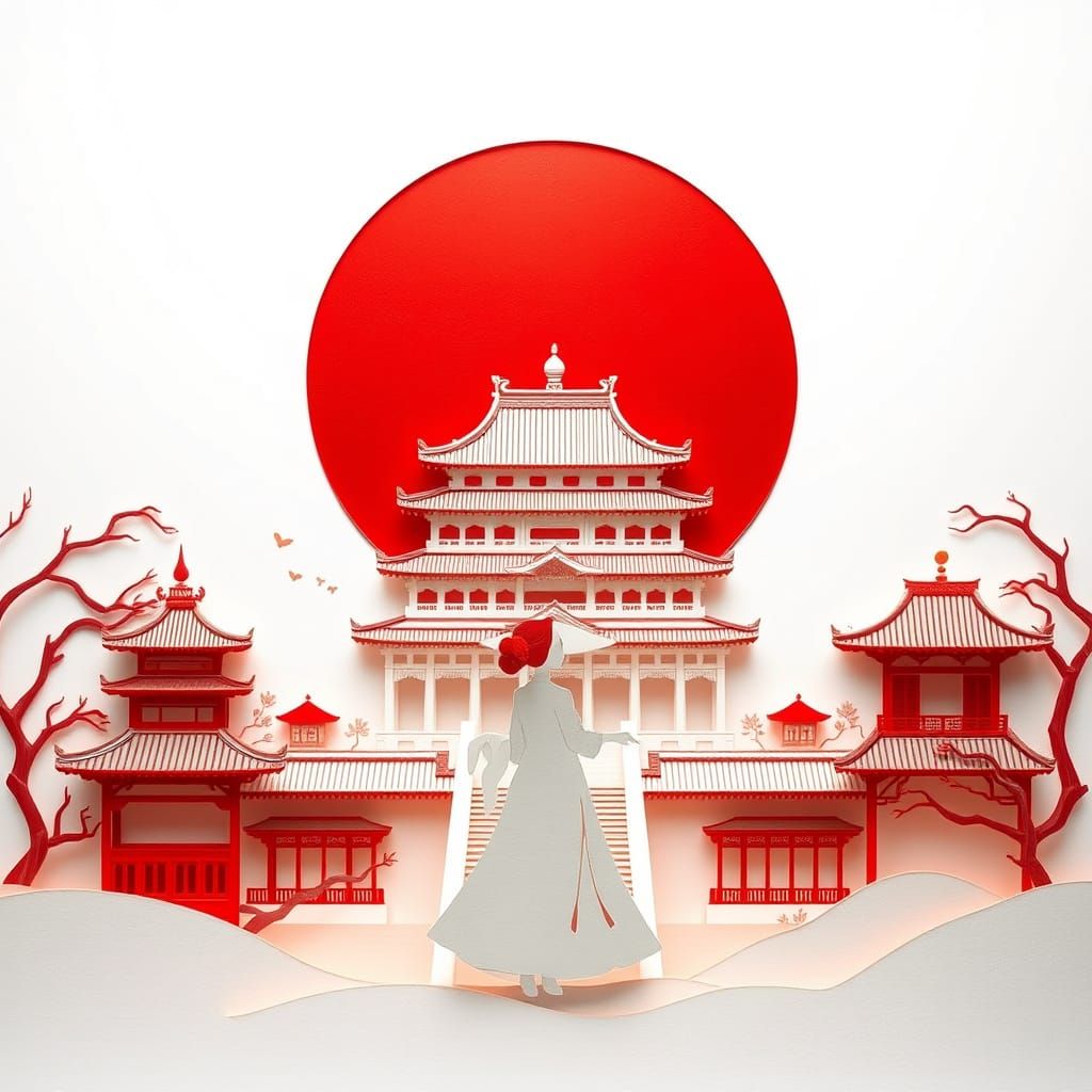 Girl in Intricately Layered Paper Appliqué Art