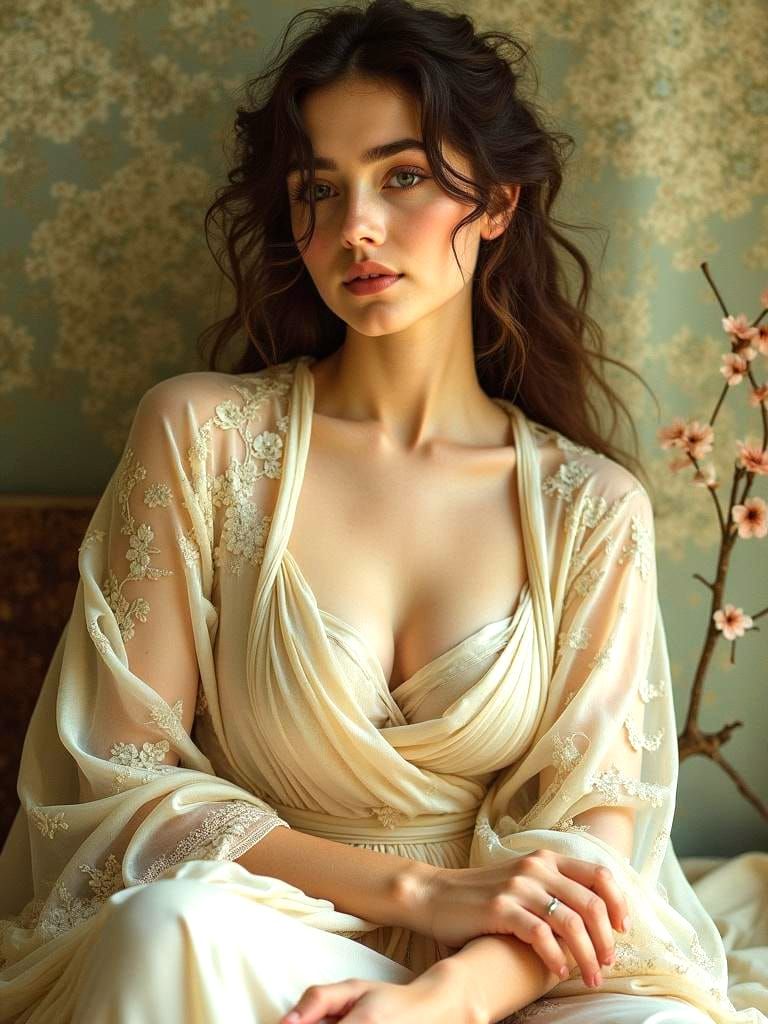 Majestic Lady in Elegant Silk Robe