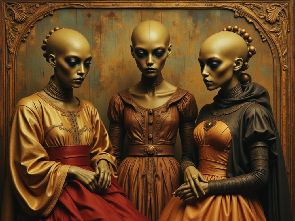 Aliens in Renaissance Garb: An Oil Painting
