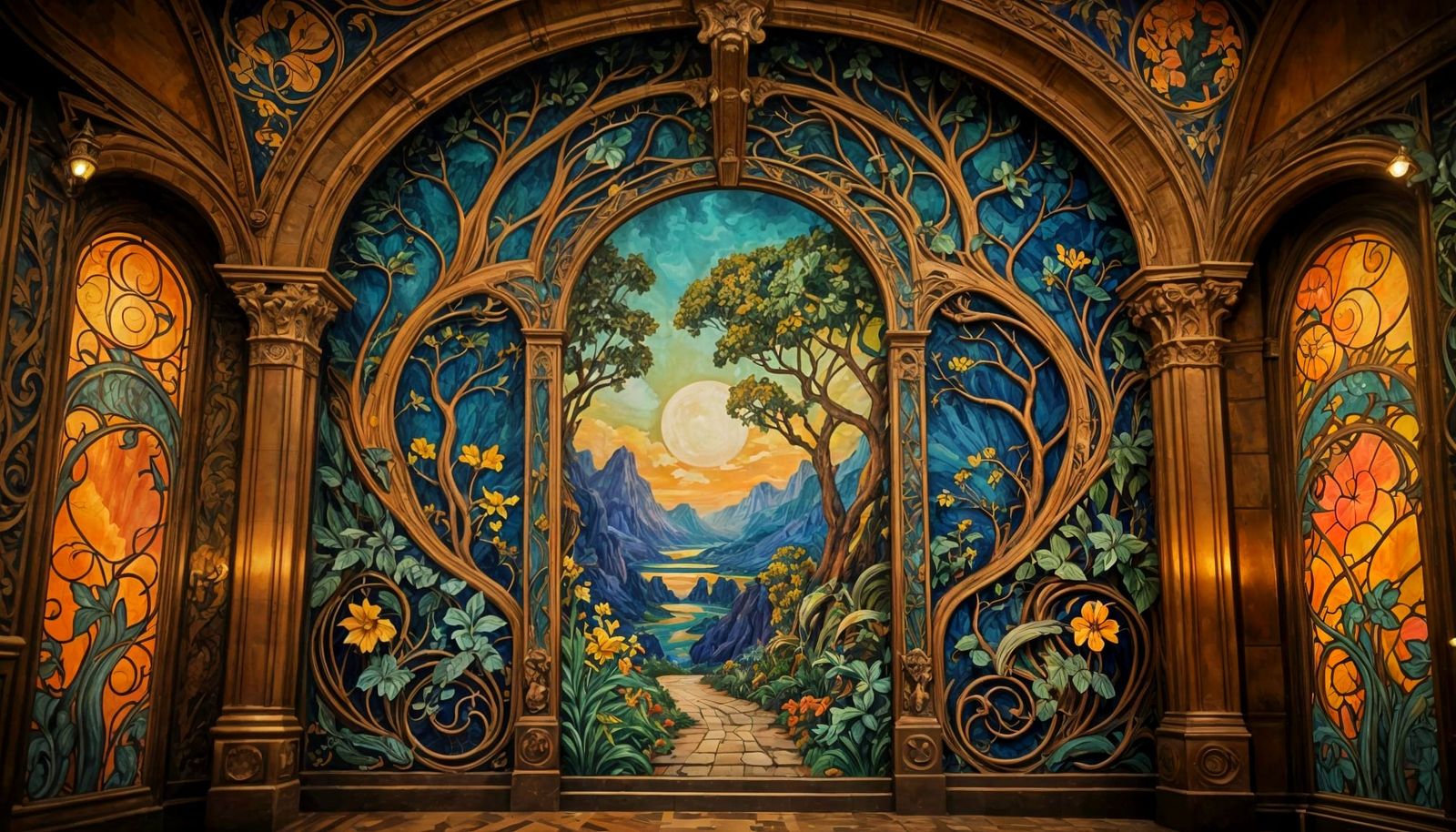 Art Nouveau Landscape Painting with Fantasy Colors