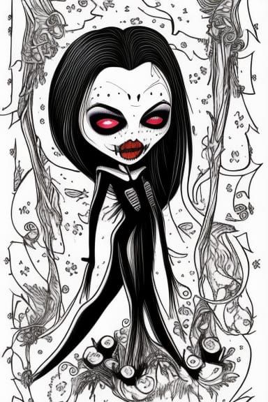 Vampire Coloring Book Page in Horror Style