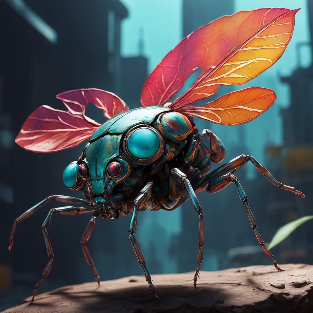 Vibrant Bug on Delicate Leaf in Graffiti Art Style