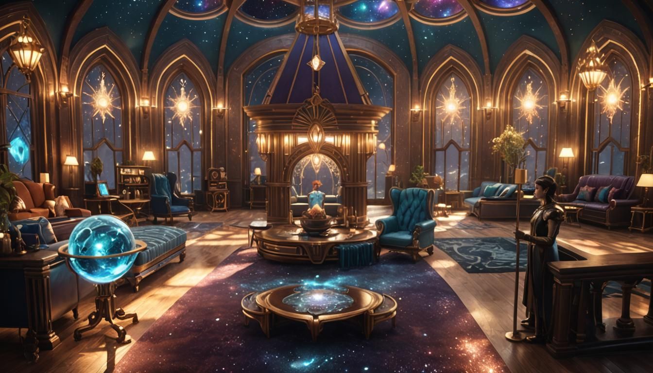Bioluminescent Crystal Gem Common Room in Art Deco Style