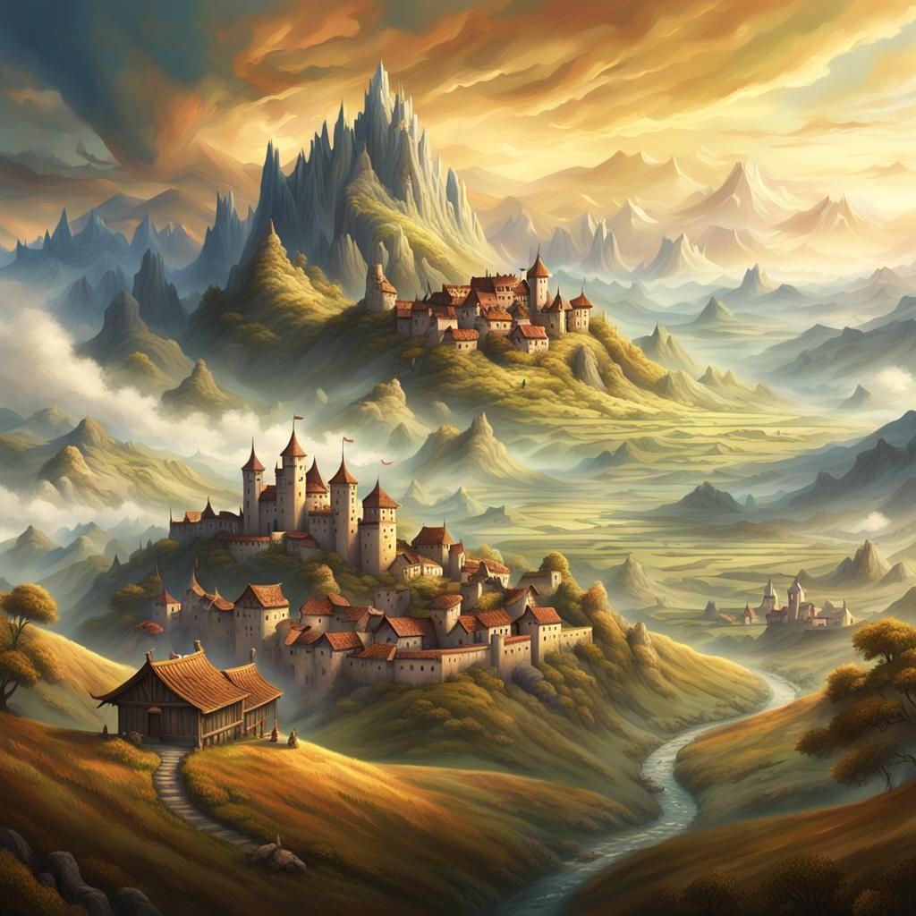 Medieval Fantasy Landscape with Dragon