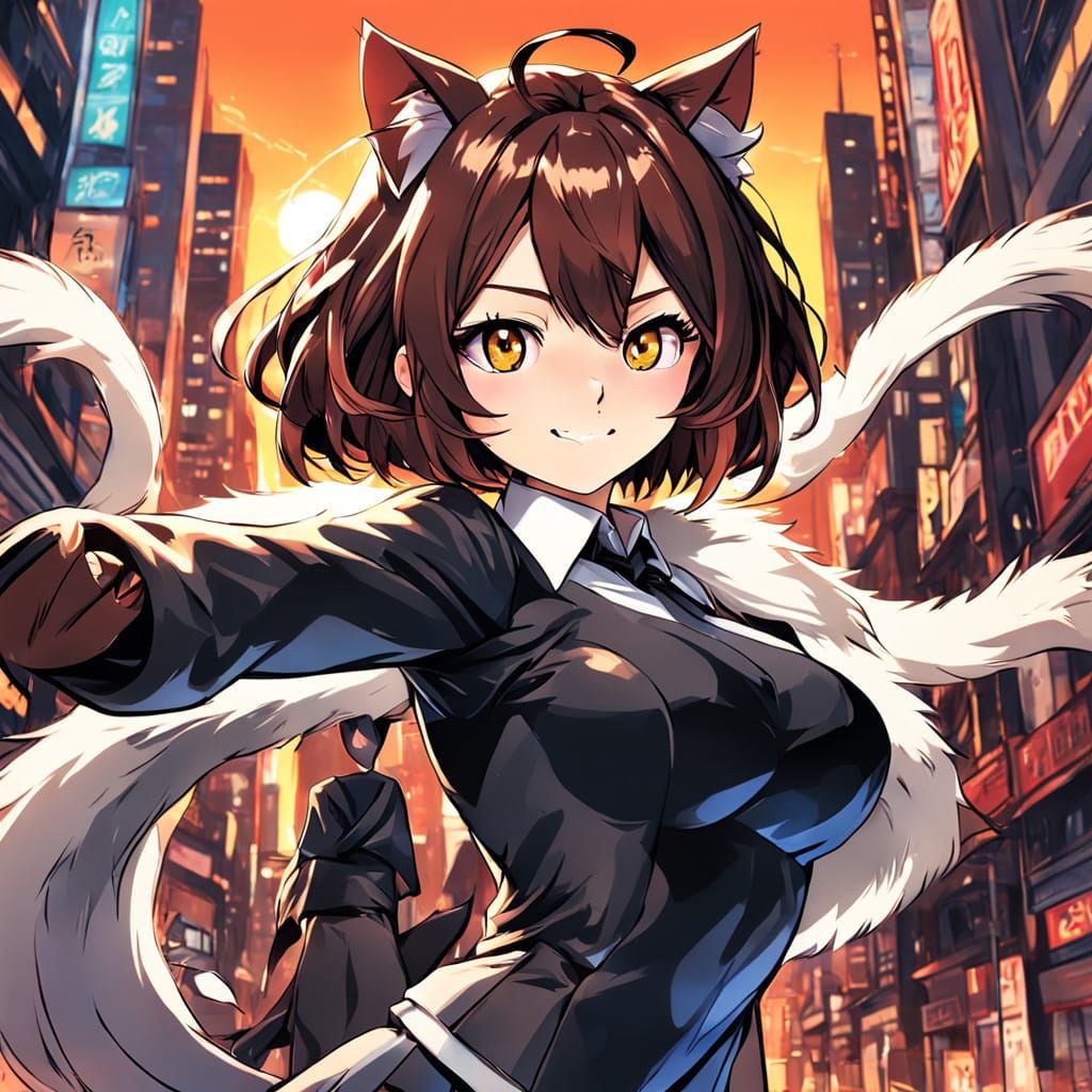 Elegant Catgirl in Chic Business Attire