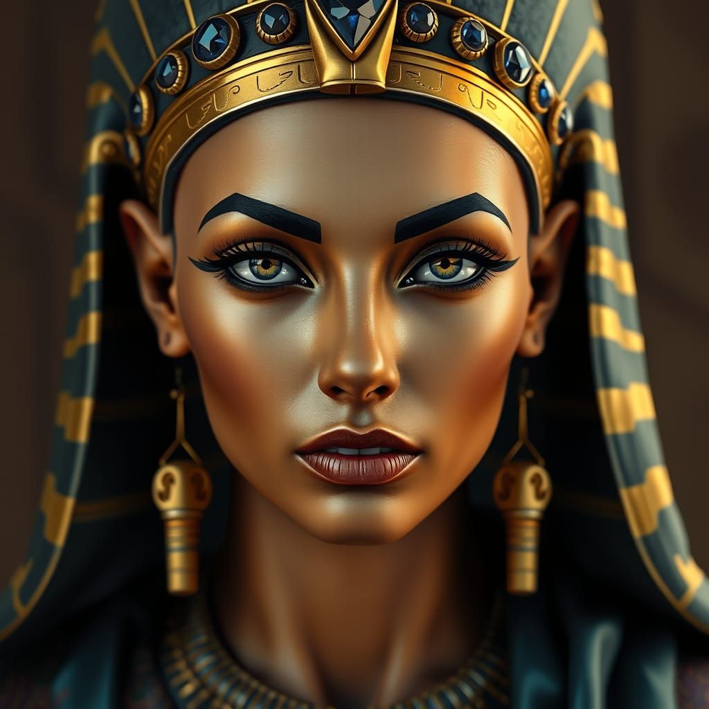 Ancient Egyptian Royal Face with Sapphire Snakes