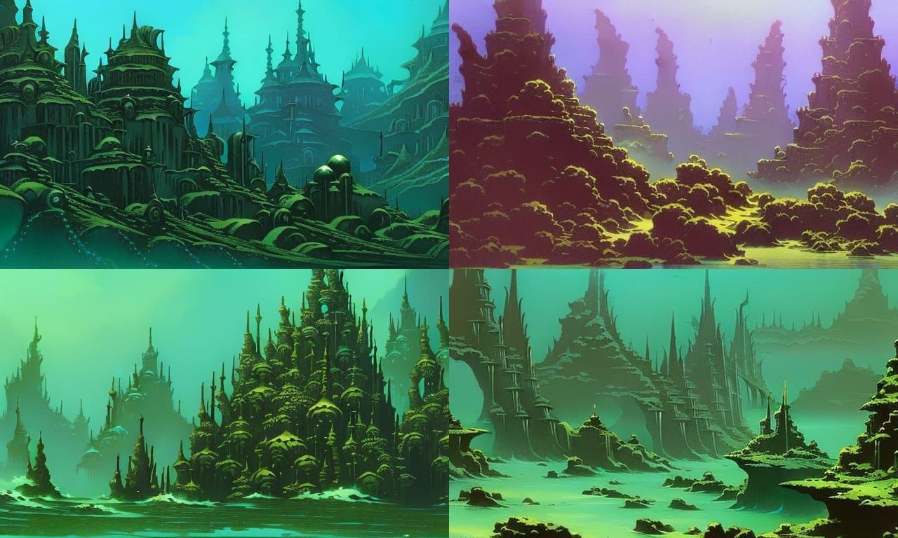 Detailed Underwater Merfolk City in 80s Style