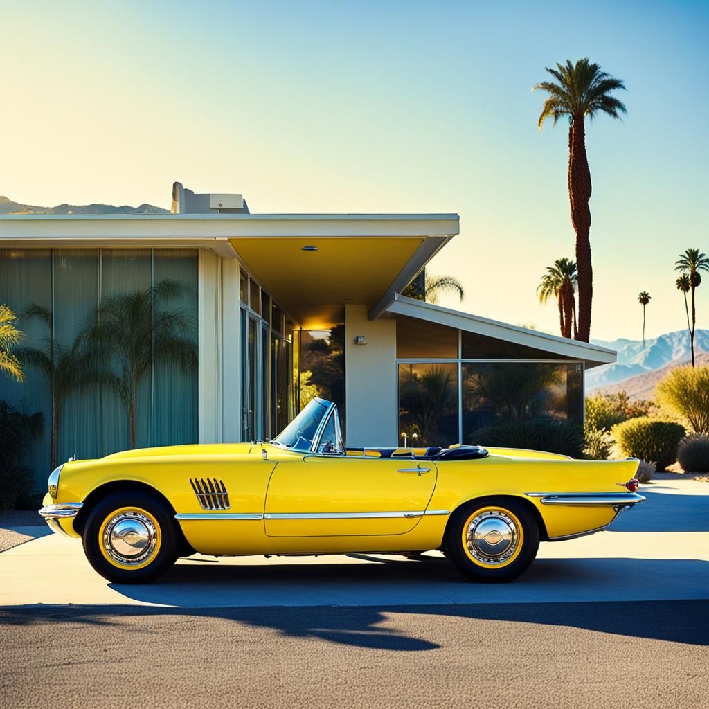 Yellow Car at 1960s Palm Springs House