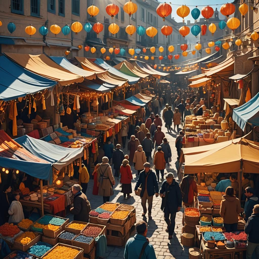 Vibrant Market Scene in Fantasy Concept Art
