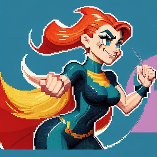 Pixel art character inspired by Paul Robertson: dynamic pose...