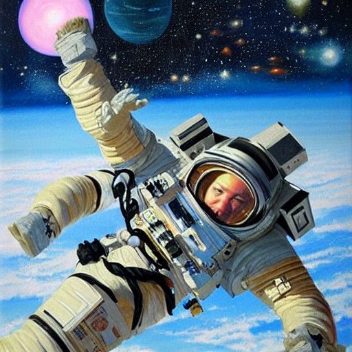 Akaza Akari in Space: Oil Painting