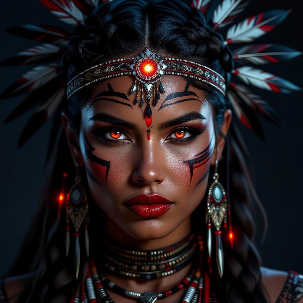 Powerful Tribal Woman Portrait in Dark Fantasy Style