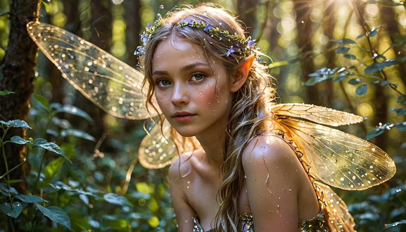 Ethereal Fairy Portrait in Dappled Forest Light