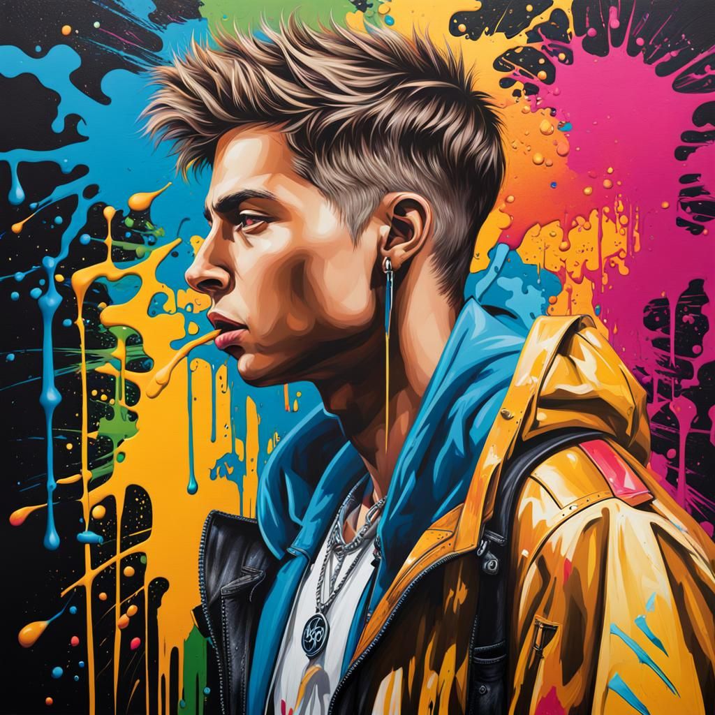 Red-Haired Man Writes Letter in Graffiti Art