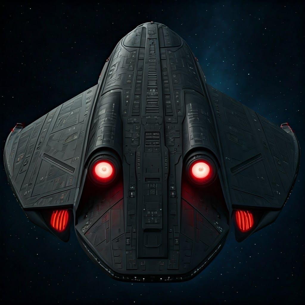 Hyper-Advanced Starship with Red-Lit Engines in Dark Futuris...