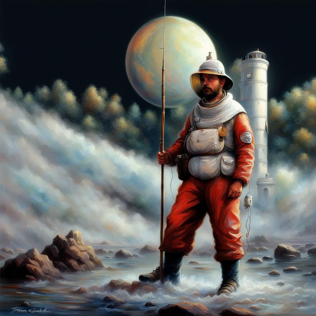 Fishing on Mars: Ethereal Fantasy River Scene