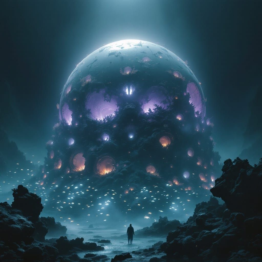 Ancient Oceanic Wonder Illuminated by Bioluminescent Fish