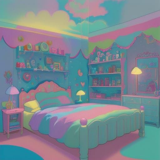 Pastel Circus Bedroom in 2D Cartoon Style