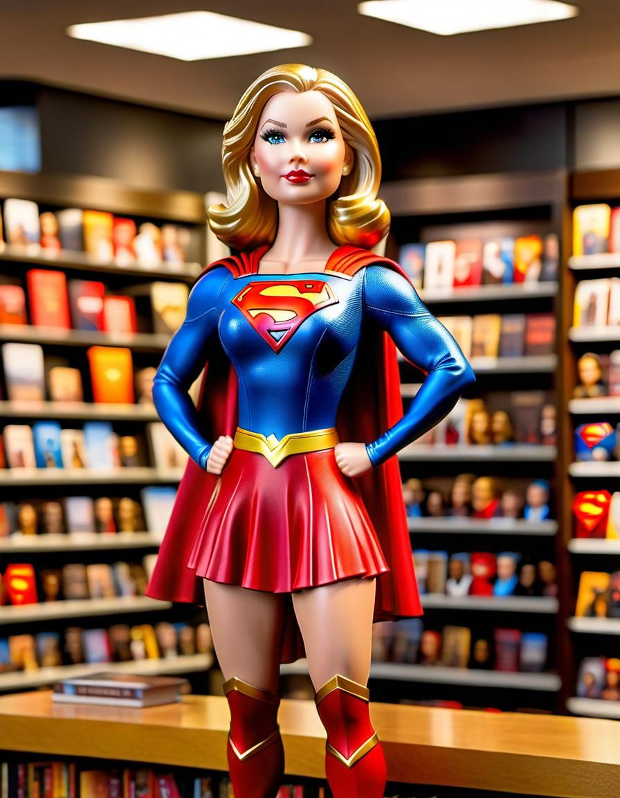 Life-Size Supergirl Bobblehead in Bookstore