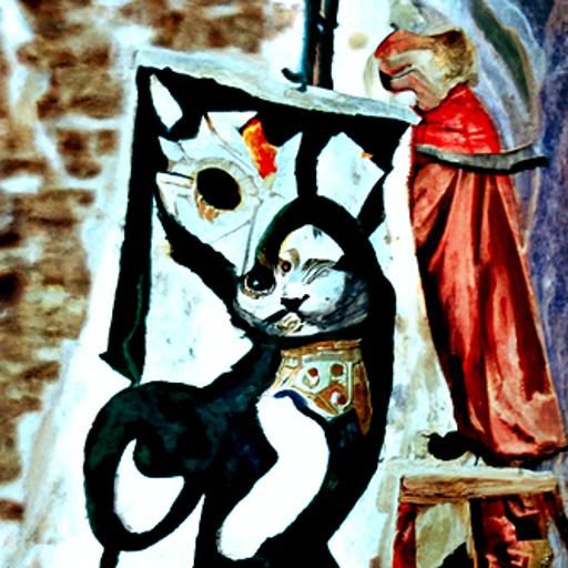 Humorous Medieval Cat Painting
