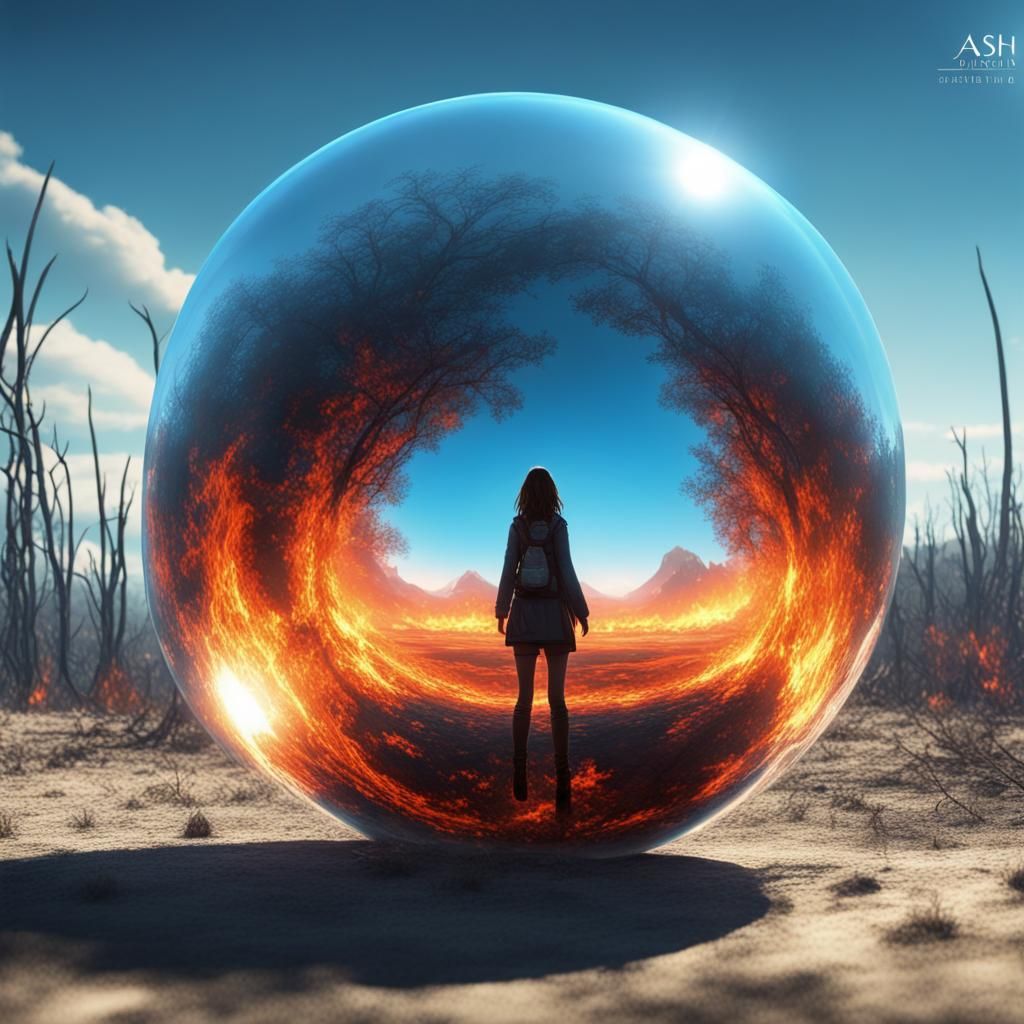 Fiery Planet in Glass Orb Digital Art