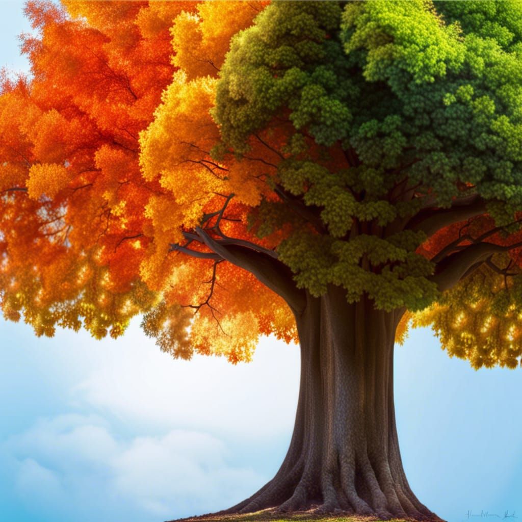 Tree Divided: Fall and Winter in Hyperrealistic Photo