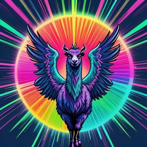 Anime Style Flying Llama in Synthwave Neon