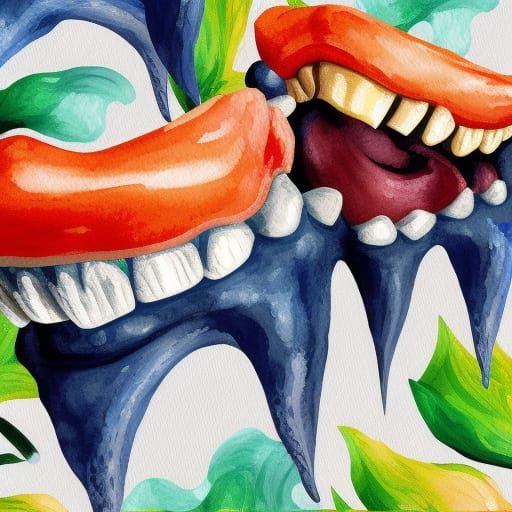 Teeth in Gouache Style Impressionist Painting