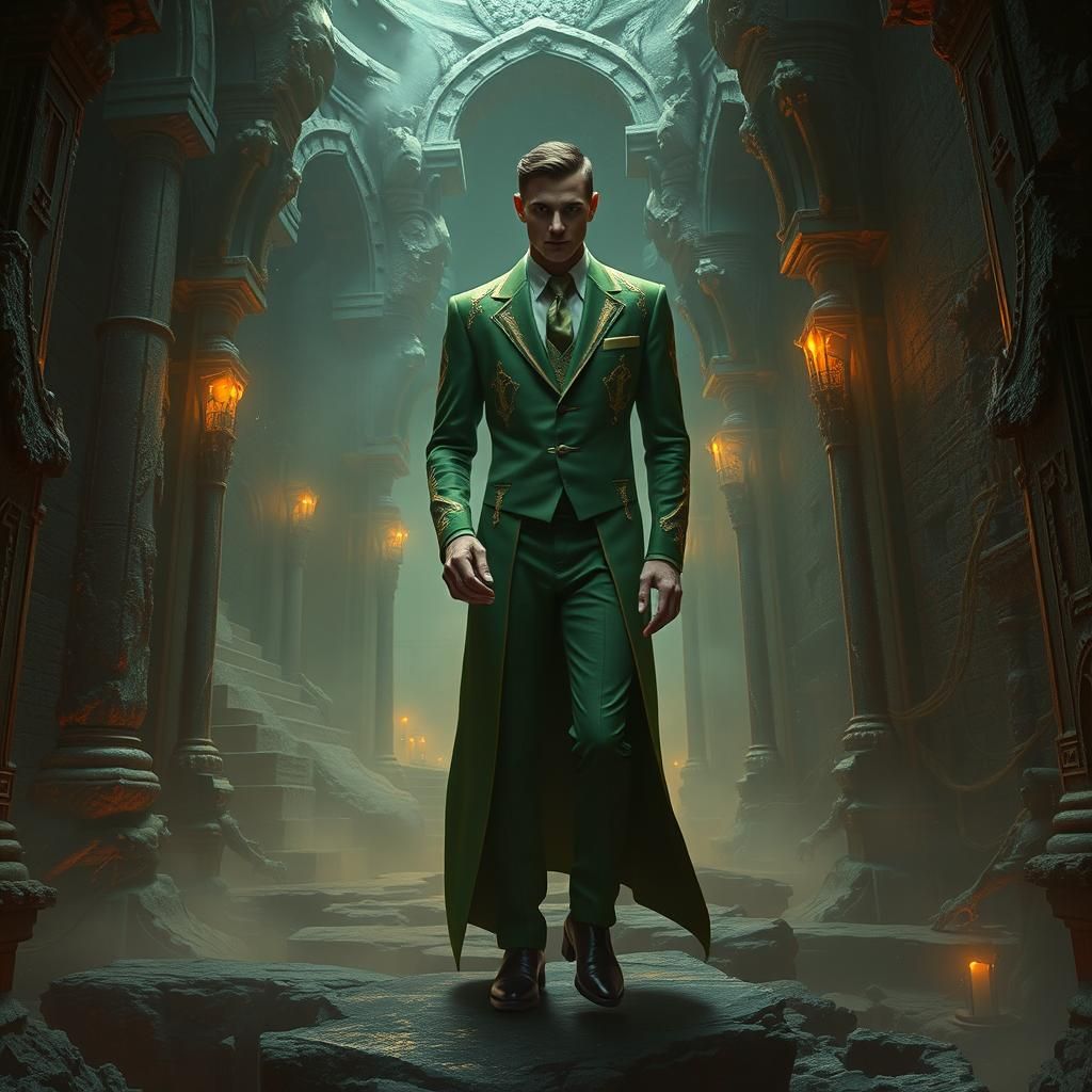 Man Lost in Biomechanical Labyrinth as Matte Painting