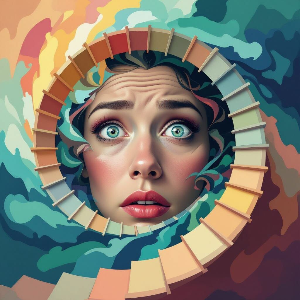 Surreal Face Becomes Infinite Spiral Staircase