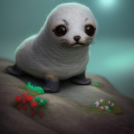 Cute Needle-Felted Seal in Detailed Matte Painting