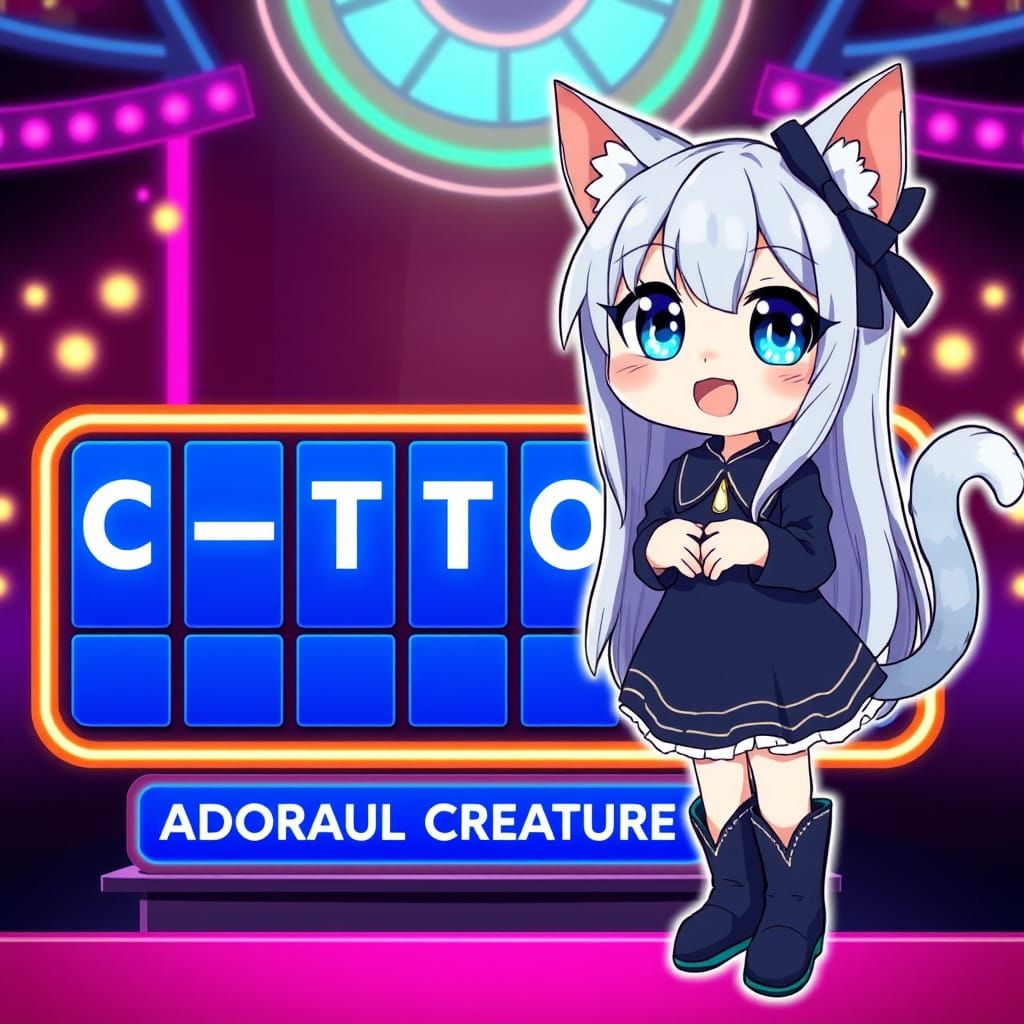 Synthwave Wheel of Fortune with Anime Catgirl