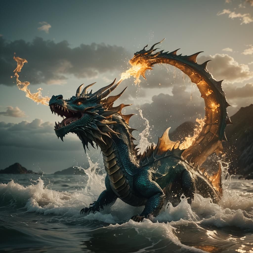 Epic Dragon Emerges from Ocean in Cinematic Style