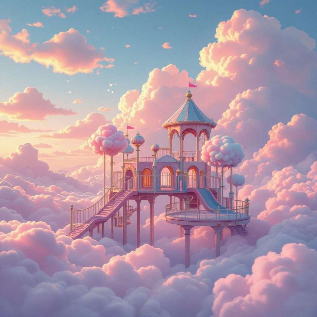 Dreamlike Playground Floating in Twilight Sky