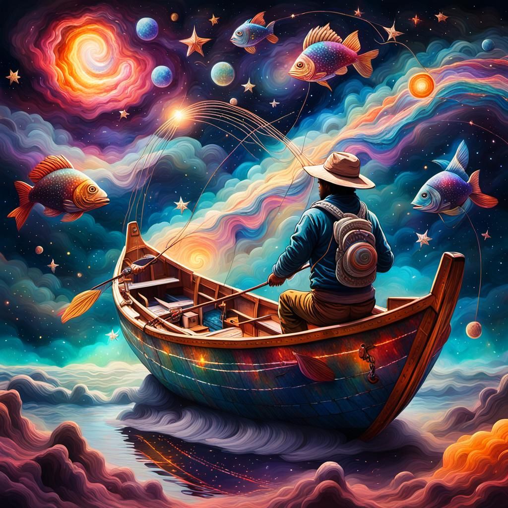 Cosmic Fisherman in Starry Night Sky