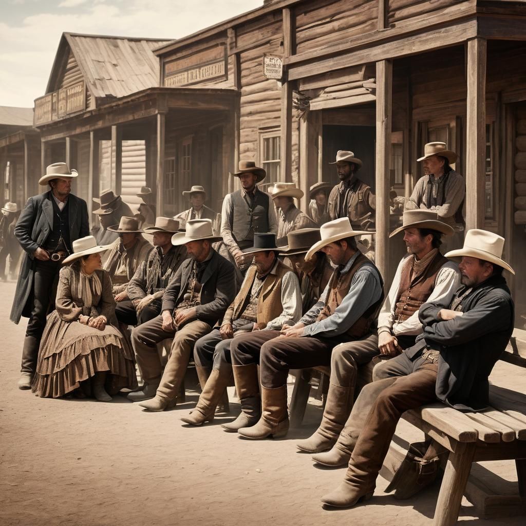 Old West Town Scene with Card Game