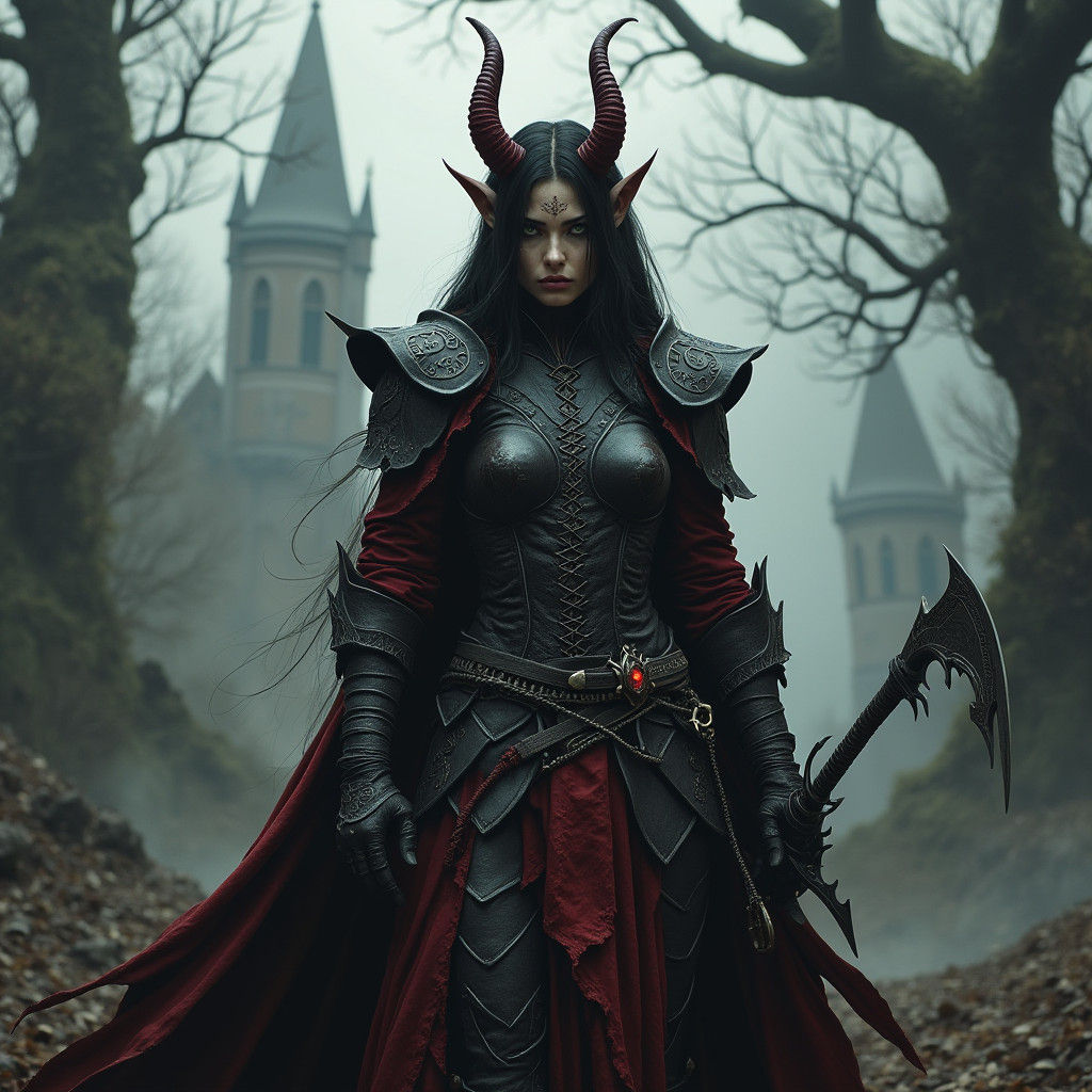 Tiefling Warlock in Grimdark Gothic Setting