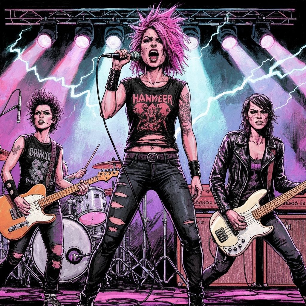 All-Female Punk Band Rocks Stage in Vivid Neo-Expressionist ...