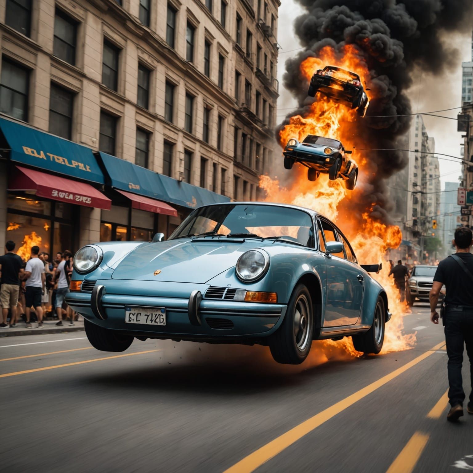 Porsche Flies Through Air in Fiery Action Scene