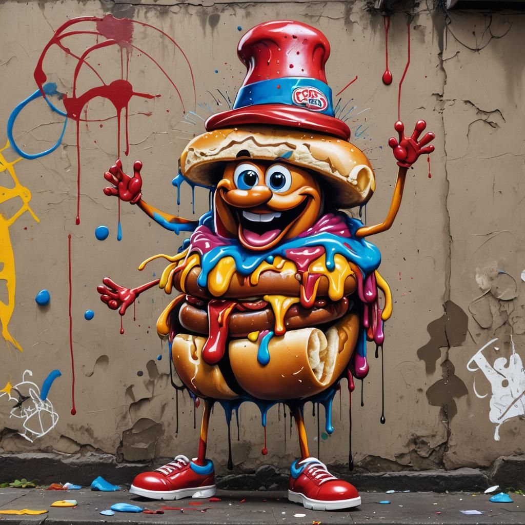 Anthropomorphic Hot Dog Graffiti Art in Costa Rica