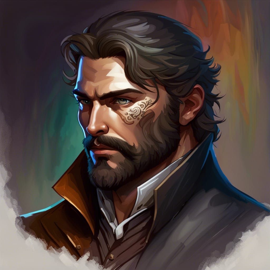 Mysterious Scarred Man Portrait in Splash Art Style