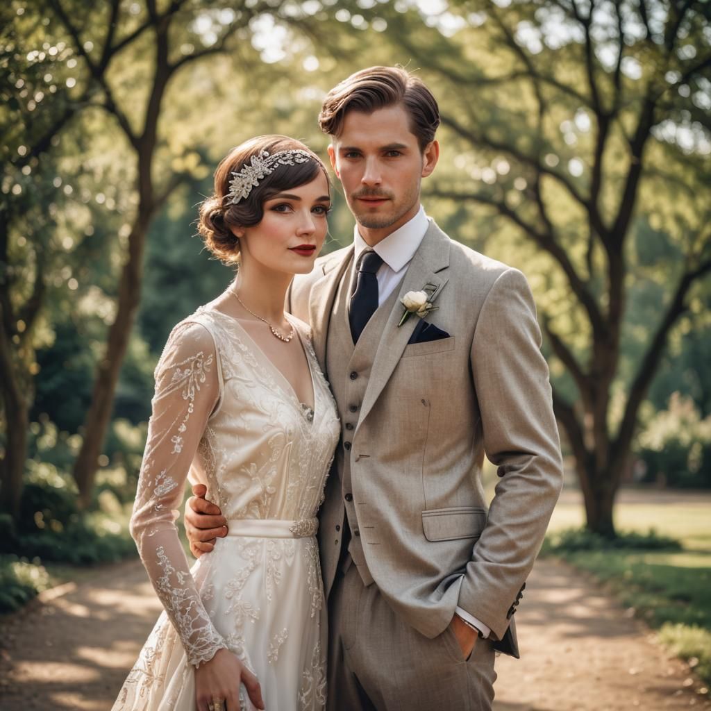 1920s Style Wedding Portrait with Bokeh