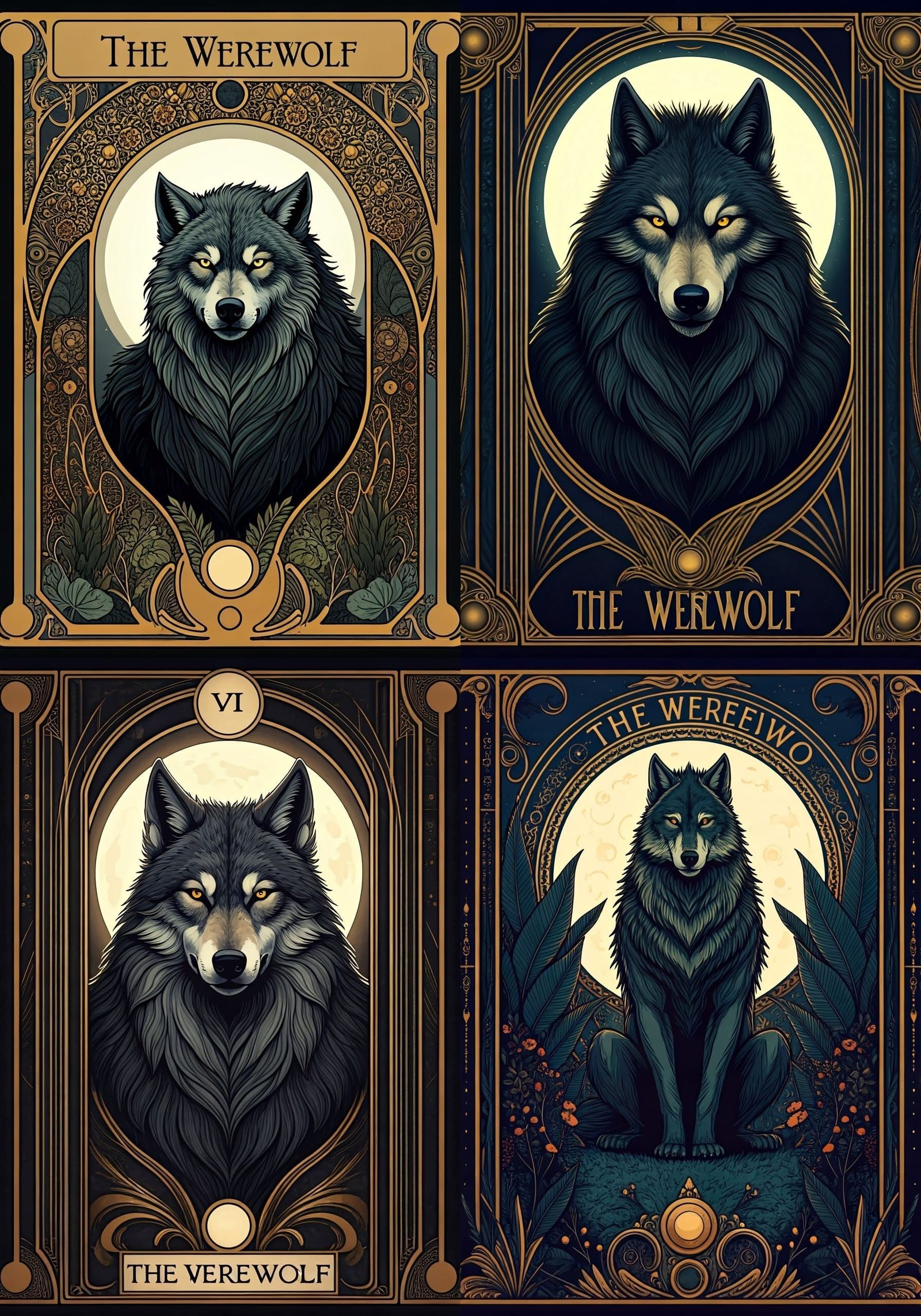 Werewolf Tarot Card in Art Deco Style
